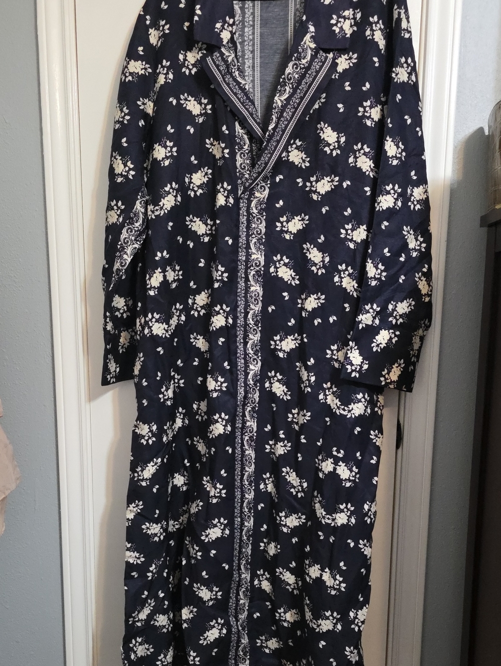 Navy Floral Maxi Dress with Ivory Print - Women's Maxi Kaftan Dress